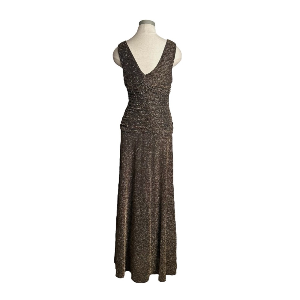 NW Nightway Black Gold Metallic Sleeveless Ruched y2K Maxi Gown Dress Size 10P - Picture 6 of 13